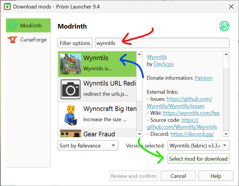 The modding tab searching for whatever it is you are looking for