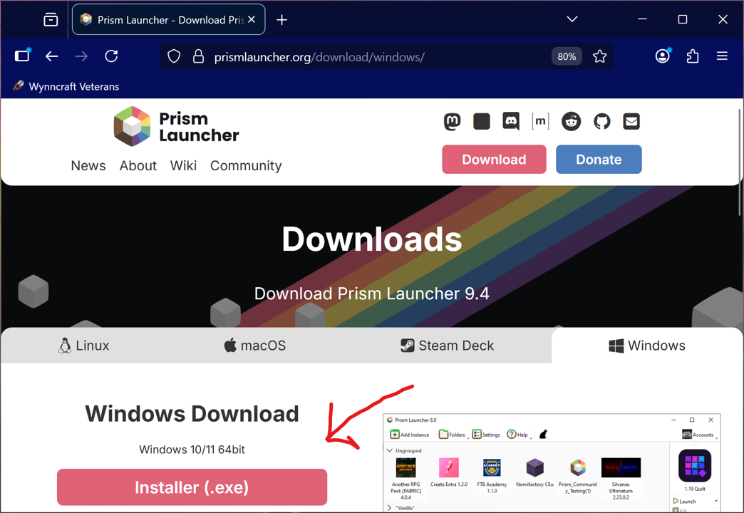 The prism downloads page