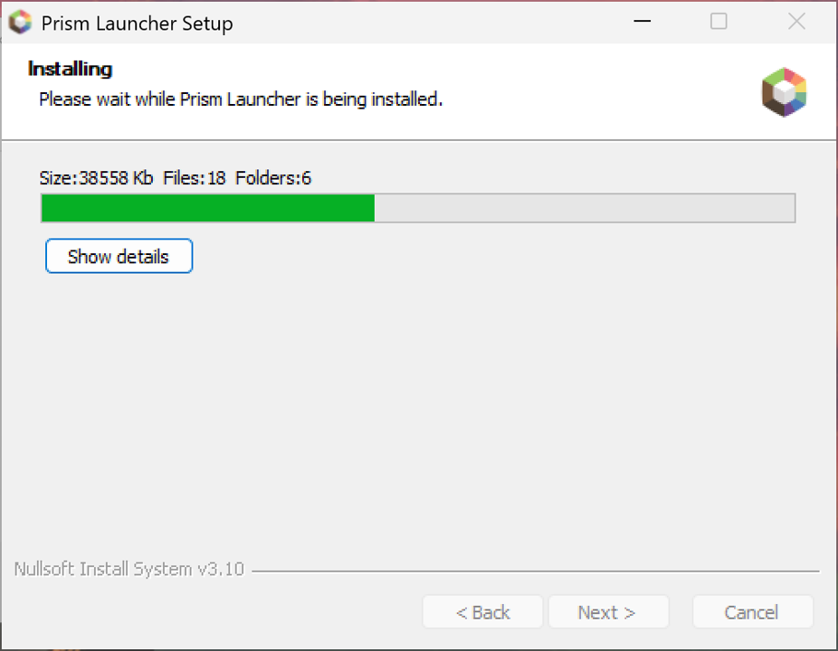 The fourth page of the prism installer