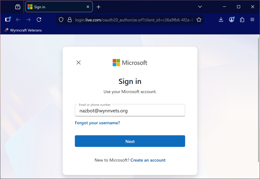 The prism microsoft authentication page