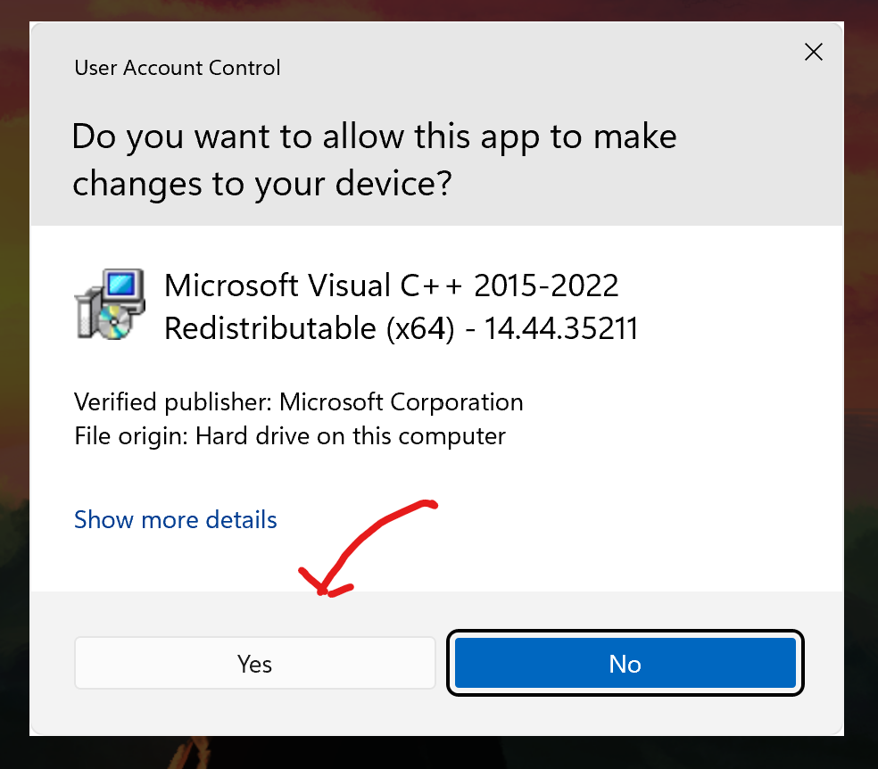 The user account control dialog.